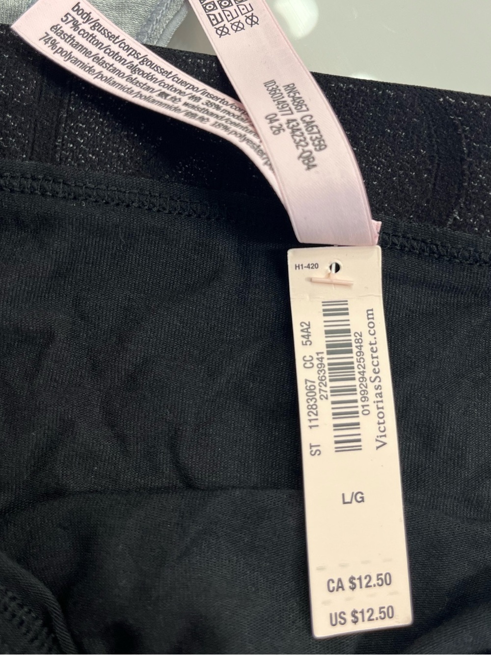 NWT Victoria's Secret Black Gray Logo Waistband Brazilian 2 pc large 90s cotton - Picture 6 of 7